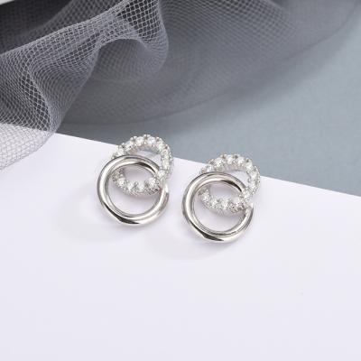 China Geometric Earring CLASSIC Circles Jewelry Stud Earrings Finished Silver Plated High Quality Faux Stone 925 Sterling Silver Daily Earring for sale