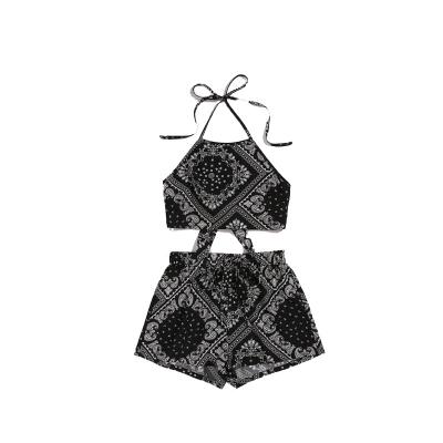 China QUICK DRY tie print halter top and back shorts graphic set for sale