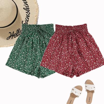 China Wholesale Anti-Wrinkle Print Small Pretty Comfortable Breathable Cute Green Floral Casual Shorts For Women for sale