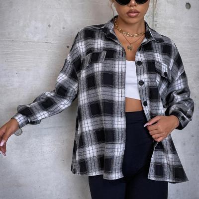 China Female Plaid Collar Turn-Down Jacket Women's Long Sleeve Anti-Pilling Coat Women's Shirt for sale