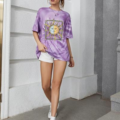 China Anti-wrinkle Women's Round Neck Tee With Sun Printed Blank Tee For Women For Sport Custom Printed Tee For Women for sale