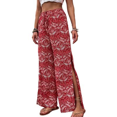 China 2022 Casual Ladies Anti-Static Wide Leg Pants Printed High Waist Street Wear Summer Women Loose Long Pants for sale