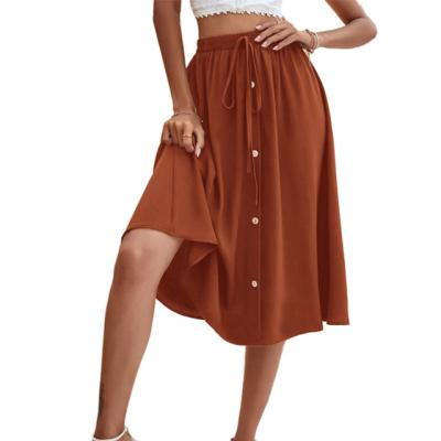 China Anti-Static High Waist Button Ladies Simple Skirts With Sashes Sehe Fashion for sale