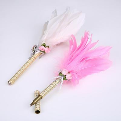 China Unique pink feathers top signature pen with elegance design for wedding/advertisement gift for sale