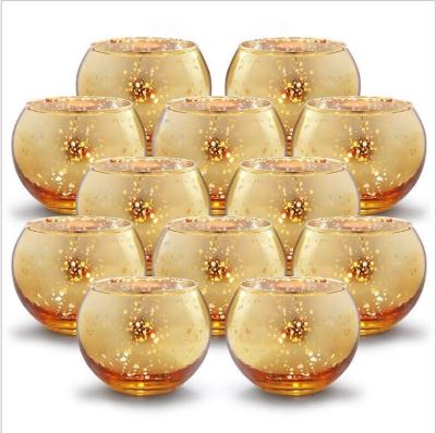 China Speckled gold Round Mercury Glass Votive Candle Holders for sale