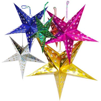 China 45CM Hanging Christmas Paper Star Lantern Pattern with Led Candle for sale