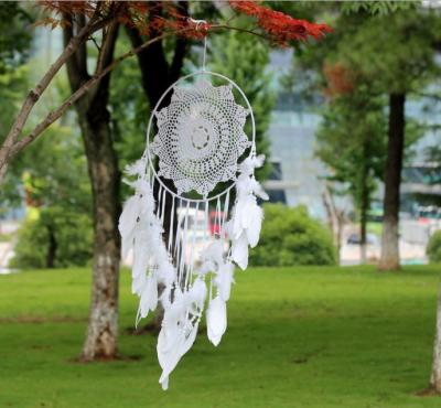 China White Handmade Hook Flower Feather Dream Catcher for sale