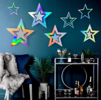 China Rainbow Color Star Pattern Paper Hanging Decoration for sale