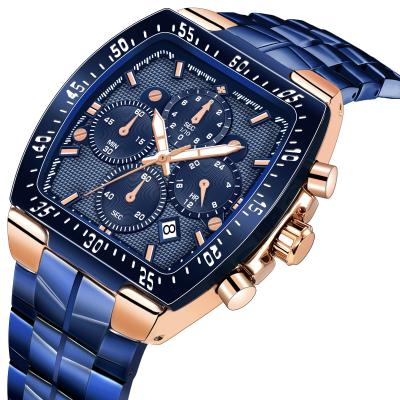 China New Design Square Stainless Steel Chronograph Watch Custom Blue Waterproof Charm Automatic Quartz Date Luxury Wrist Watch For Men for sale