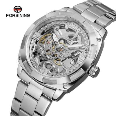 China Power Reserve China Men's Watch Factory Wholesale FORSINING Luxury Automatic Stainless Steel Skeleton Wrist Watch for sale