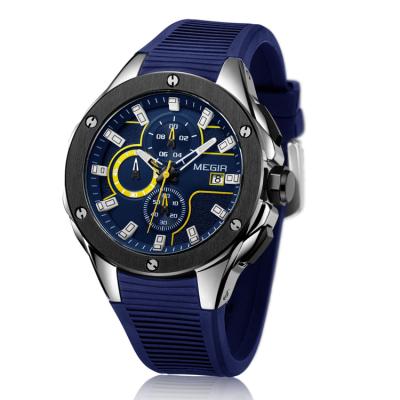 China Top Brand MG Megir Mens Chronograph 2053 Blue Silicone Luxury Blue Megir Chronograph Montre De Marque Megir Marca De Relojes for sale