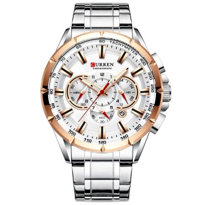 China Hot Selling Automatic Date Curren 8363 Water Resistant 3atm Chronograph Man Quartz Wrist Watch With Blue Curren Stainless Steel Watch for sale