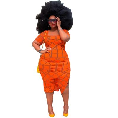 China Large Size Dress New Arrivals Orange Clothing Washable Plus Size Dress Fat Women for sale