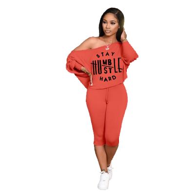 China Breathable Two Piece Pants Set Fashion Letter Printed Teams Oblique Shoulder Two Piece Set for sale