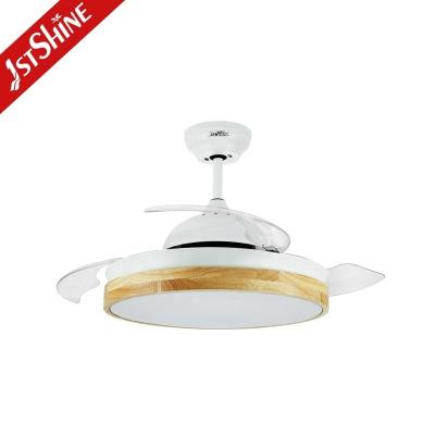 China 10- 1stshine Contemporary Wooden Unique Concealed No Blade Air LED Lamp Lighting Folding Ceiling Fan Light for sale