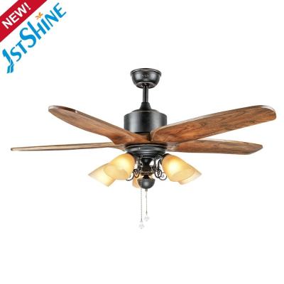 China Support Dimmer 52 Inch Ceiling Fan with 5 Wooden Blades and Pull Chain 110-240V Input for sale