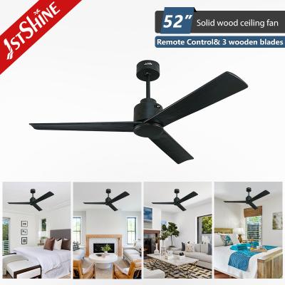 China Black 3 Solid Wood Blades Quiet Ceiling Fan With Remote Control for sale