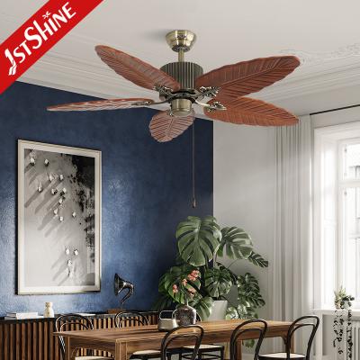 China 52 Inches Tropical Solid Wood Ceiling Fan Pull Chain Control AC Motor for sale