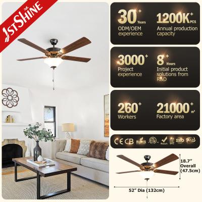 China Retro Ceiling Fan Trending New 5 MDF Blades With Lights Traditional Pull Chain for sale