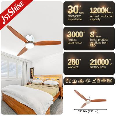 China Indoor Solid Wood Blades Flush 52 Inch Ceiling Fan With Light And Remote for sale