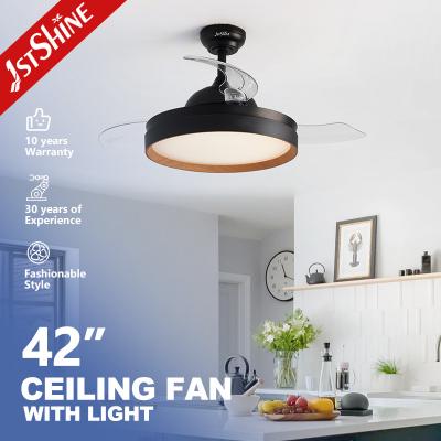 China Flush Mounted Retractable Ceiling Fan With Light 3 Color Dimmable LED Light for sale