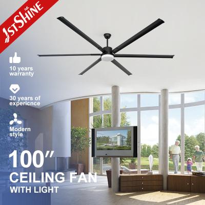 China 100 Inch Black Modern Metal Blade Large DC Motor Ceiling Fan With 3 Color LED Light for sale