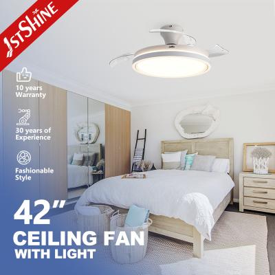 China Flush Mounted Retractable Ceiling Fan With Light 3 Color Dimmable LED Light for sale