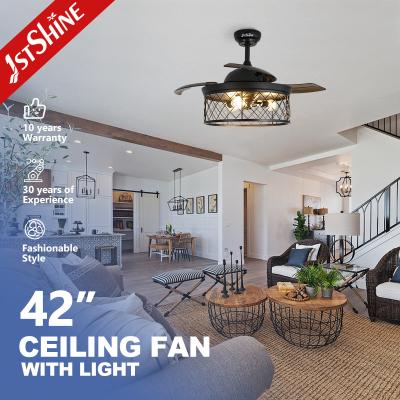 China 42 Inches Farmhouse Bedroom Invisible Ceiling Fan With Lights And Remote Control for sale