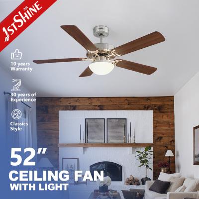 China Smart Decorative Ceiling Fan With Light 2*E27 Brushed Nickel MDF Blade Remote Control for sale