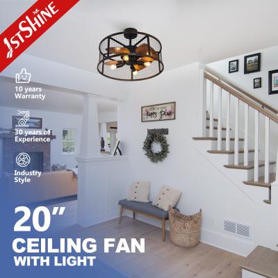 China 20 Inch Small Bedroom Ceiling Fan with Light MDF Blades Metal Cage Remote Control for sale