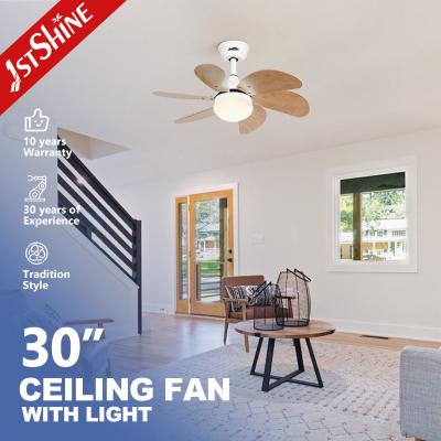 China Decorative Small LED Ceiling Fan Modern 6 Wood Blade Smart Remote Control for sale