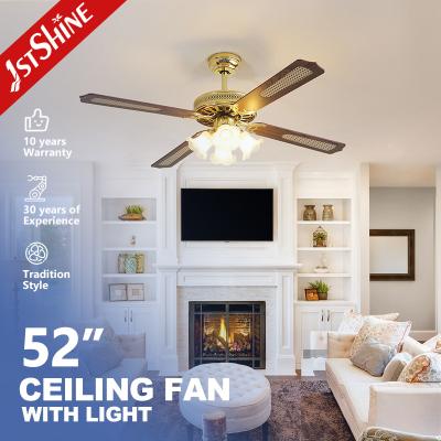 China Traditional 35W Decorative Ceiling Fan Light With Pull Chain 4 MDF Blades For Bedroom Room for sale