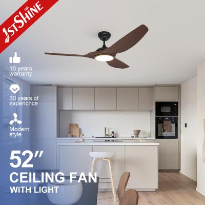 China LED Ceiling Fan with 3 Color LED Light Dark Wood Grain ABS Blades Smart Remote Control for sale