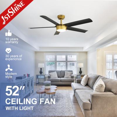 China 52 Inches Led Remote Control Ceiling Fan 3 Color Led Light Black Plastic Blades for sale