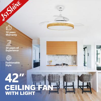 China Modern Design Metal Acrylic LED Ceiling Fan with Hidden Blade and Color Crystal Light for sale