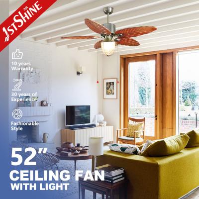 Chine Ventilateur de plafond en bois naturel de 52 pouces avec commutateur à chaîne de traction et style tropical / américain rustique à vendre