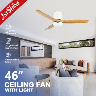 China 3 Natural Wooden Blades Flush Mount Smart App Control Ceiling Fan With Led Light for sale