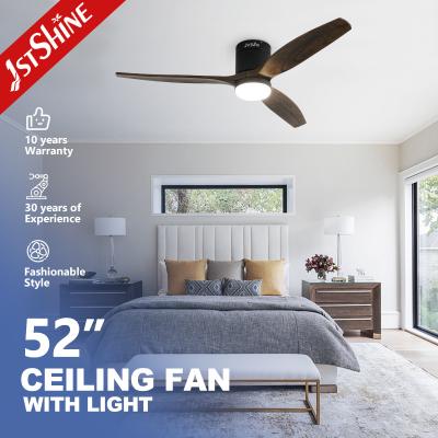 China Wooden Blades Flush Mount Smart APP Control Ceiling Fan With Light for sale