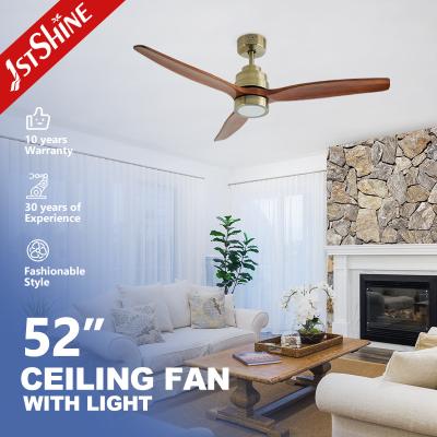 China 1stshine LED Ceiling Fan with Antique Brass and Solid Wood Dimmable 3 Color LED Lighting for sale