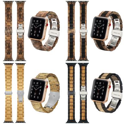 China xinboqin factory direct sale universal zebra hard 38/40/42/44mm color wood watch bands for sale