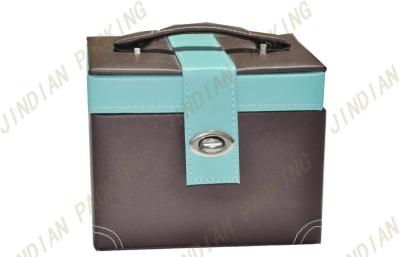 China 2 Layers Brown Leather Jewelry Boxes , Cosmetic Jewelry Storage Cardboard Boxes for sale