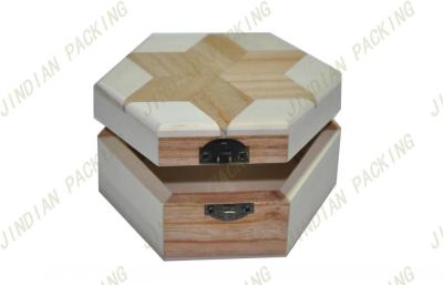 China Hexagonal Solid Wooden Gift Boxes For Jewelry Packaging With Inside Mirror for sale