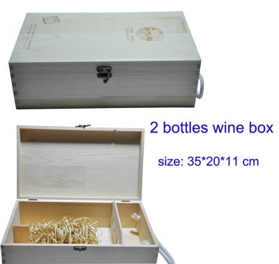 China Cajas de regalo de madera amarillas claras sólidas para el empaquetado del vino rojo de 2 botellas en venta