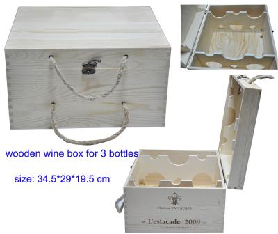 China Cajas de regalo de madera reciclables para el vino rojo de 3 botellas que empaqueta con tamaño modificado para requisitos particulares en venta