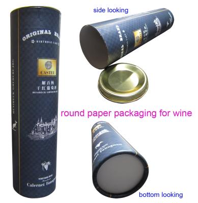 China Round Cardboard Wine Box 4C Printing with Golden Metal Lid & Matt Lamination for sale