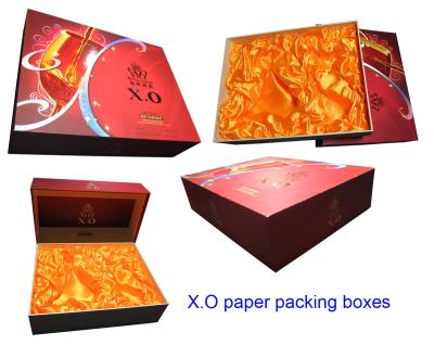 China Logo Golden Foil Cardboard Wine Box , Wine Paper Packaging Boxes for X.O for sale