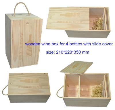 China Recyclable Customized Wooden Gift Boxes For 4 Bottles Red Wine Packaging for sale