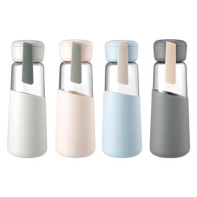 China Sustainable Free Sample Food Grade Eco Friendly Custom Unbreakable Glass Water Bottle With Silicone Sleeve For Sports Travel Gym Office for sale