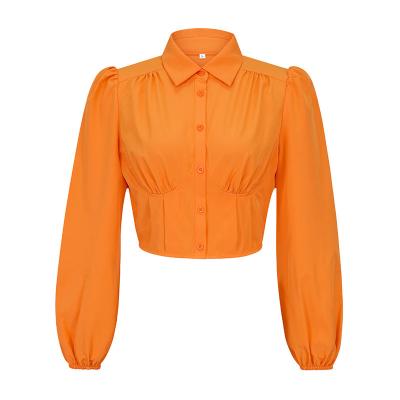 China Anti-Wrinkle New Fashion Collection For Women Blouse Customized Shirt Polo Neck Puff Sleeve Women Top for sale