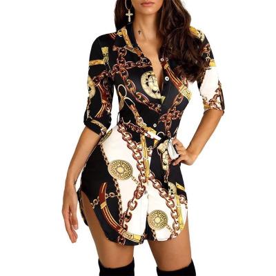 China Bodycon Lady Casual European and American Night Club Designer 2023 New Anti-Static Sexy Women Summer Long Sleeve Dress Chain Shirt Dresses for sale